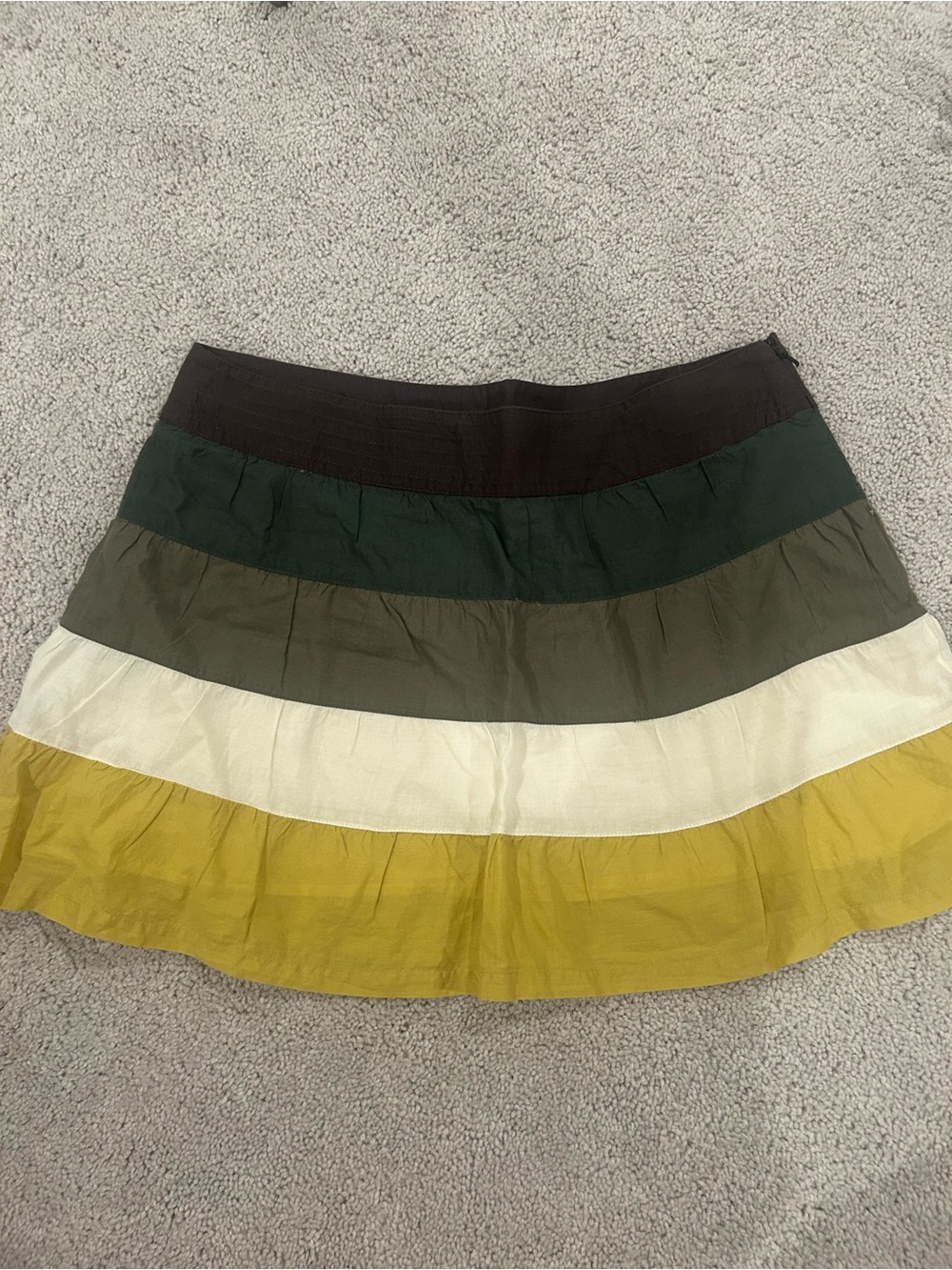 American Eagle y2k Striped Tiered Mini Skirt in Green, Olive, Cream & Mustard